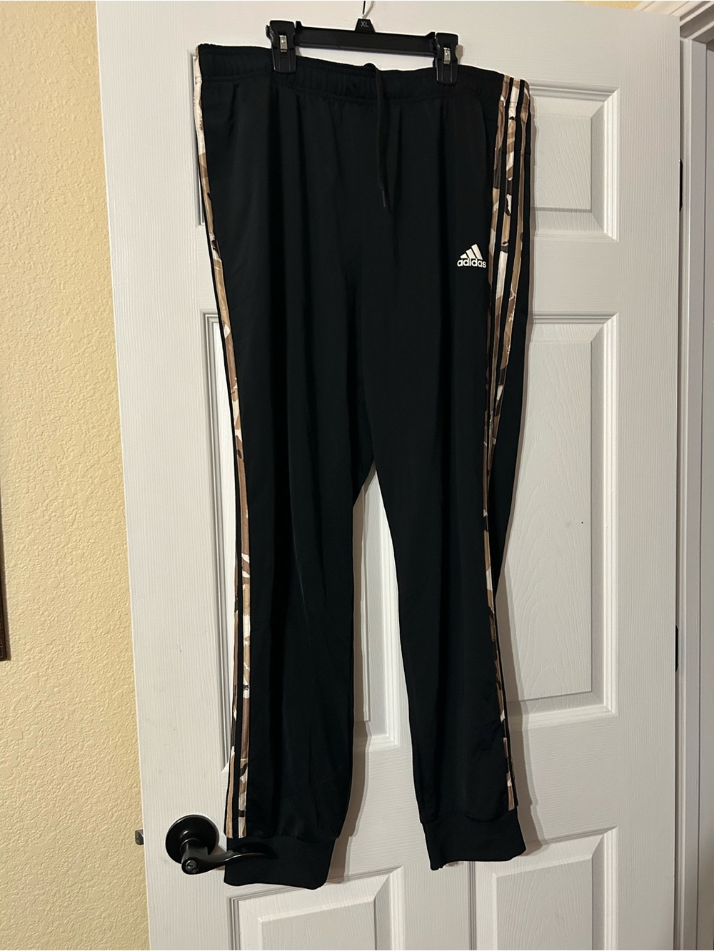 adidas Black Joggers with Brown Camo Side Stripes